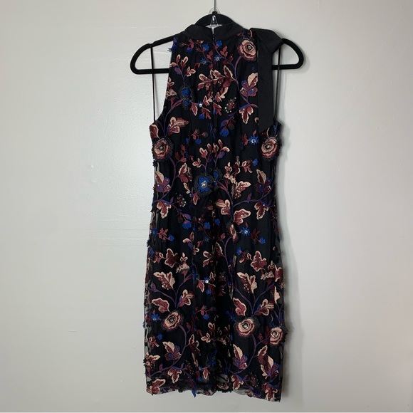 Sam Edelman | Tie Halter Neck Zipper Back Embroidered Floral Mesh Dress | Size 2 - Picture 8 of 10
